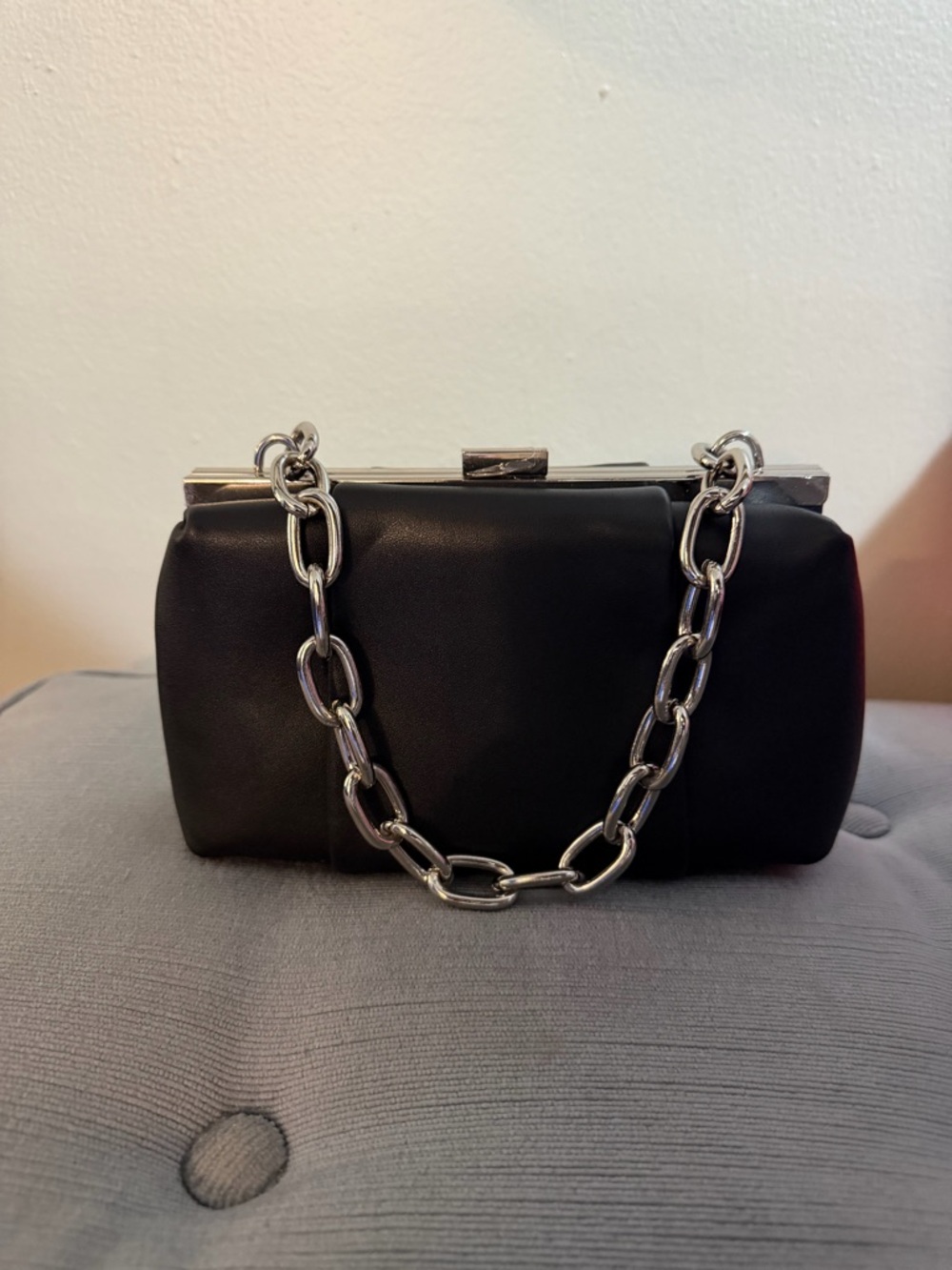 Forever 21 Black Clutch with Silver Chain Handle